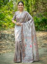 Silk Grey Wedding Wear Embroidery Work Saree